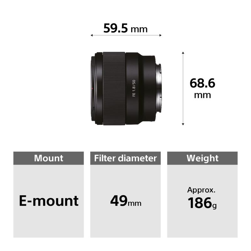Lente Sony FE 50mm F1.8 Standard (SEL50F18F) para montagem E